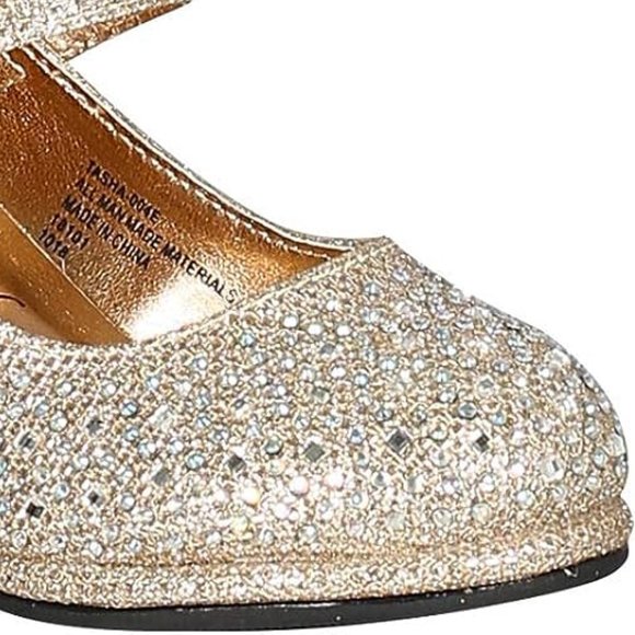 Toddler/Little/Big Girl Glitter Rhinestone Bow Mary Jane Kitten Heel Pump -RGold - Picture 5 of 6